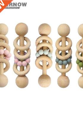 1PC Baby Wooden Rattle Beech Anial Hand Teething Wooden