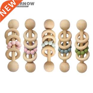 1PC Baby Wooden Rattle Beech Anial Hand Teething Wooden