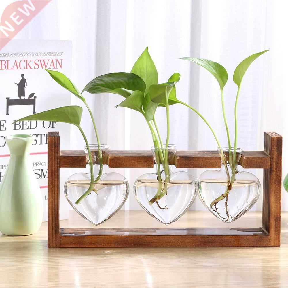 Glass Wood Vase Planter Terrarium Table Desktop Hydroponics