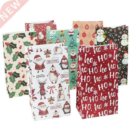 10pcs Kraft Paper Candy Cookie Bag Santa Claus Snowman Chris