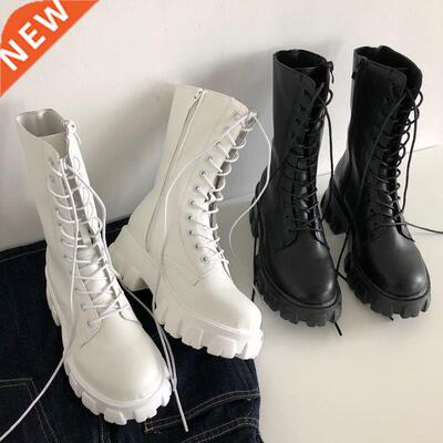 New Mid Calf Boots Women Autumn Winter Fashion Lace-up Ladie