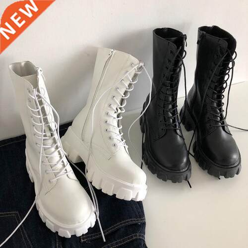New Mid Calf Boots Women Autumn Winter Fashion Lace-up Ladie