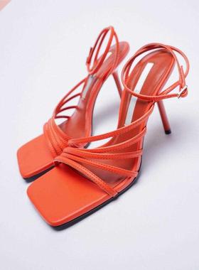 Summer New Sandalen Dames Coral Red Thin Strap High Heel An