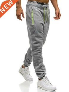 Pants Men New Solid Color Zipper Pocket Stitching Sweatpants