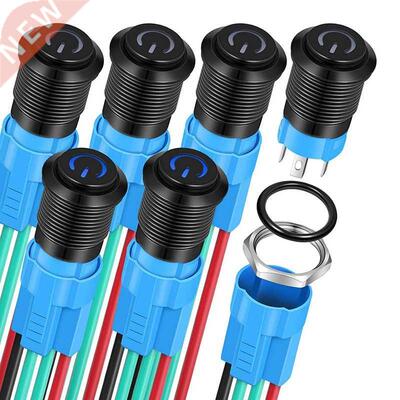 6 Pieces 12 mm Latching Push Button Switches Round Waterproo