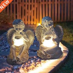 Resin Angel Boy Figure Sculpture Solar Light Outdoor Night