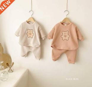 2022 New Children Casual Clothes Set Boys Girls Bear Sweatsh
