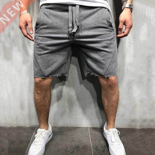 Men Shorts Wild Style Solid Color Ripped Short Pants Jogger