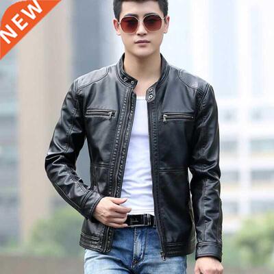 Leather Jacket Men design stand collar coat male casual moto