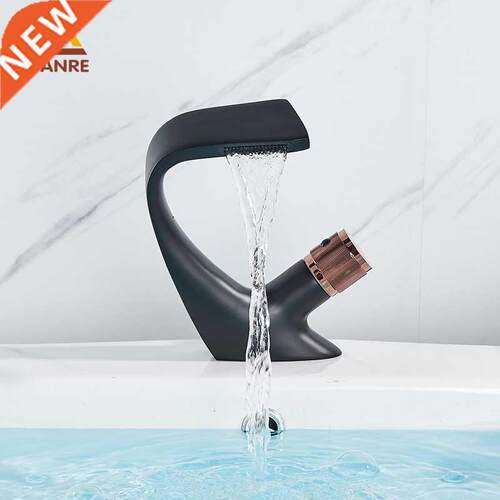 Quyanre Black Rose Gold Baisn Faucet Waterfall Bathroom Sin