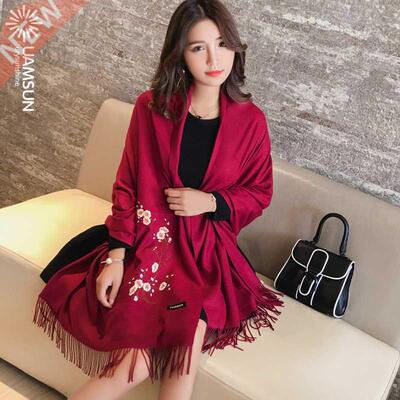 2021 winter ladies scarf embroidery women warm scarf 女围巾
