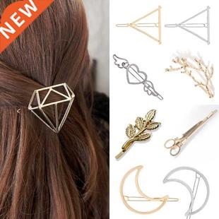 Hair Clip For Women Scissors Diamond Round Moon Leaf Unicorn