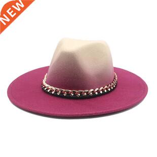 fedora hat gradient color gold chain band women hat winter w