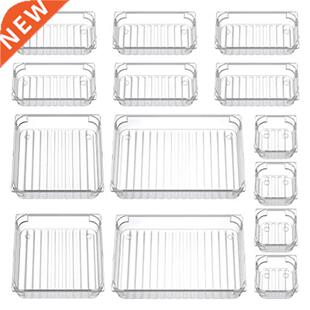 14 Desk Drawer Organiser Trays, Clear Vanity Drawer