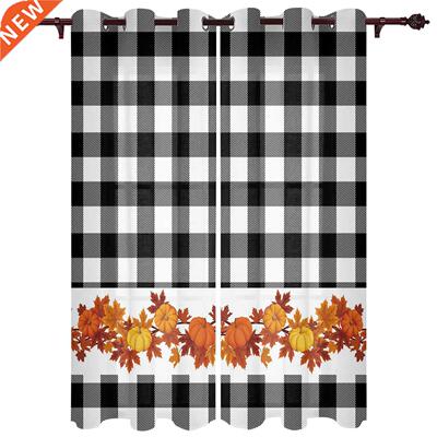 Autumn Pumpkin Plaid Window Curtains Kitchen Bedroom Drapes