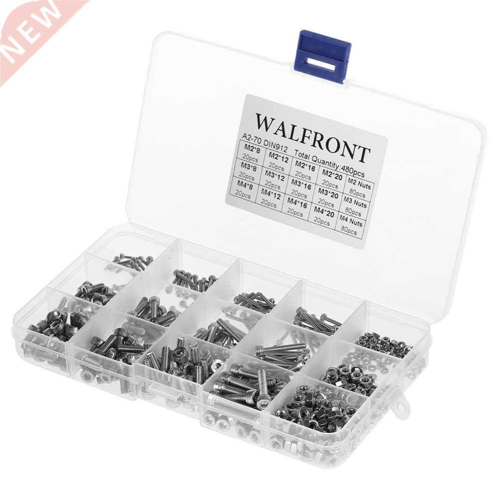480pcs M2 M M4 Screws and Nuts SS04 Hex Socket Cap Head A