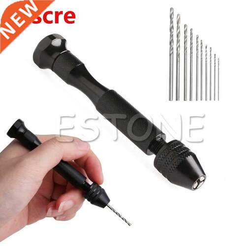 Micro Aluminum Hand Drill Keyless Chuck + 10pcs Twist Drills