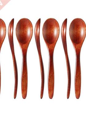 8 Pieces Wooden Spoons for Eating Natural Soup Wood Spoons C