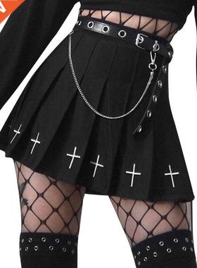 Summer pleated women sreetwear wld black skrts gothc A-l