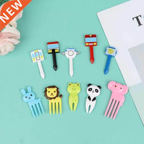 10Pcs Mini Animal FarmKids Fruit Fork Cartoon Snack Cake