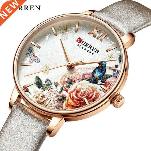CURREN Beautiful Flower Design Watches Women Fashion Casual