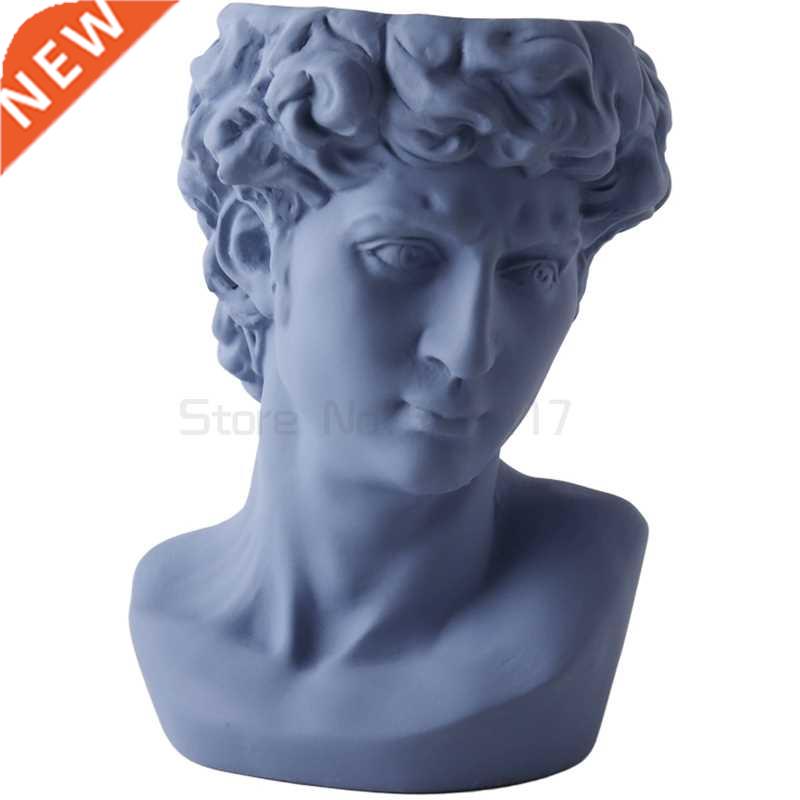 Ceramic Art Portrait David Bust Sculpture Plant Green Vase