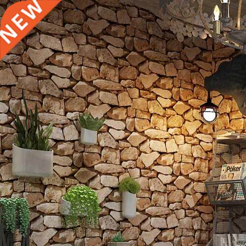 Waterproof Vintage 3D Stone Effect Wallpaper Roll Modern Rus