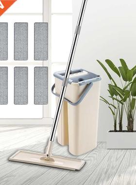 Flat Mop With Bucket Hand Free Lazy Washing 60 Spin Scratch
