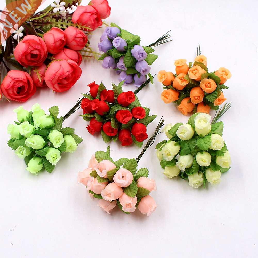12heads/Bundle Artificial Flowers Silk Rose 2cm Mini Bouquet
