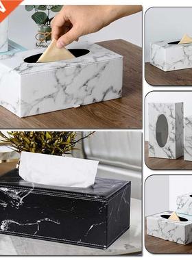 Rectangular Modern Marble Rectangle Faux Leather Tssue Box