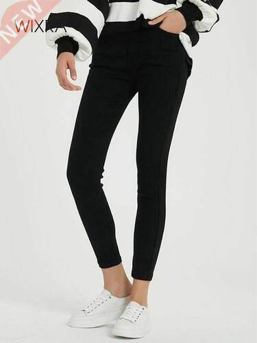 Wixra Slim Pencil Jeans Pants All Base Match Elastic Waist A