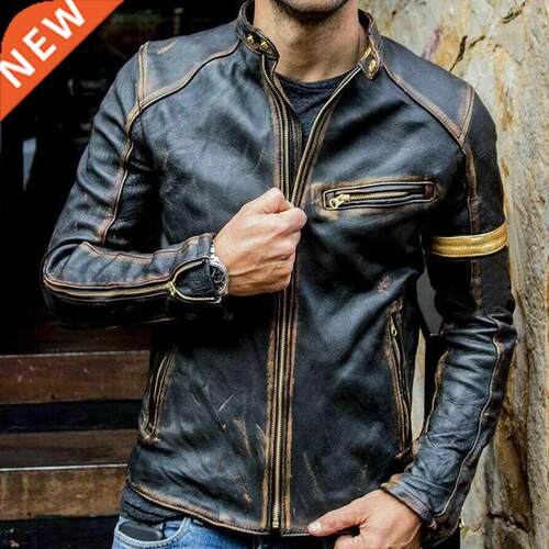 2021 Autumn Motorcycle Leather Jacket Men Street Fashion Bom