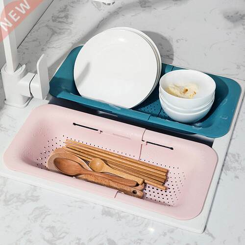 Kitchen Retractable Sink Drain Basket Plastic Dish Rack