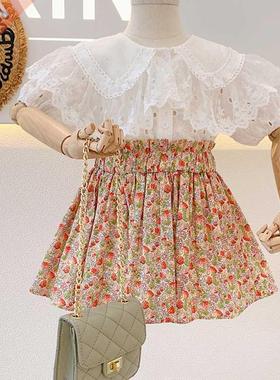 2021 Spring Summer Girls' Clothing Sets Lace Lapel s+Flor