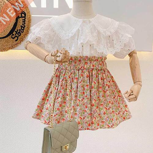 2021 Spring Summer Girls' Clothing Sets Lace Lapel s+Flor