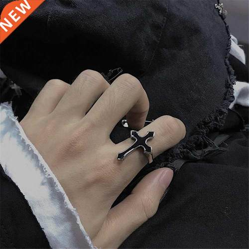 Vintage Black Big Cross Opening Rings For Women Party Jewelr