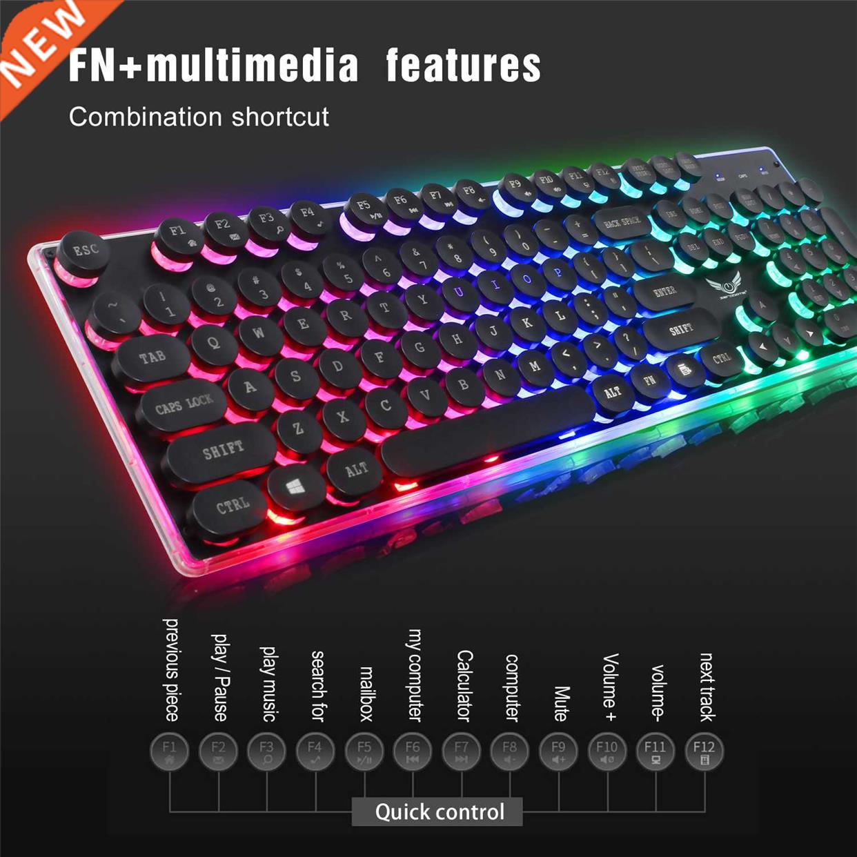 Gaming keybord Computer Keyboard Gamer Retro Round Key Cap 1