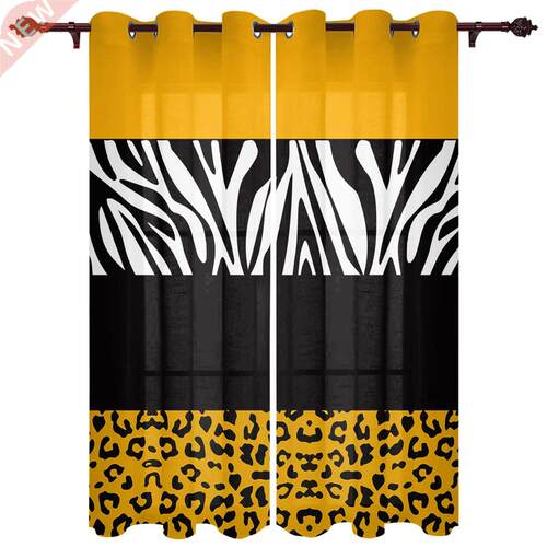 Yellow Leopard Zebra Stripes Window Curtains Kitchen