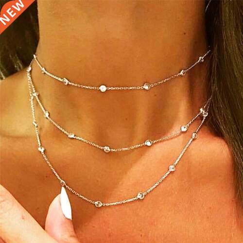 3MM Bezel Set Round Dot Geometric CZ Station Chain Necklace