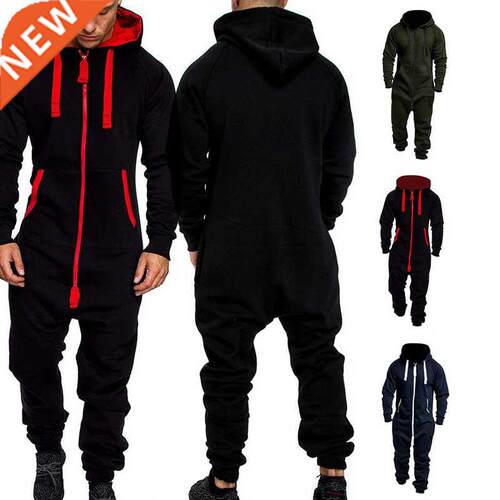 Autumn Winter Hoodies Overalls For Men Splicing Jumpsuit Lon