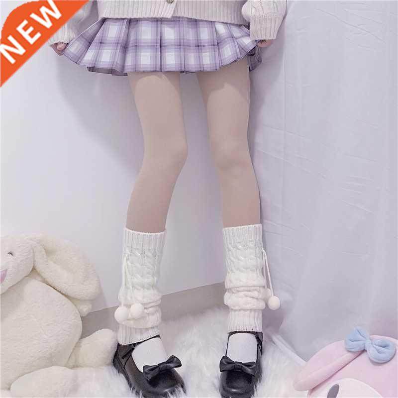 Winter Women Leg Warmers Loose Socks Wool Ball Knitted Foot
