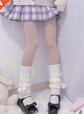 Winter Women Leg Warmers Loose Socks Wool Ball Knitted Foot