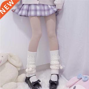 Winter Women Leg Warmers Loose Socks Wool Ball Knitted Foot