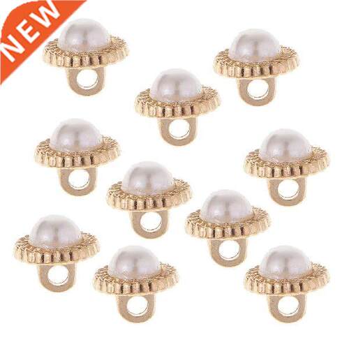 10pcs Plastic Pearl Rhinestone Gold Tone Shank Round Button