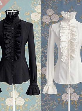 Fashion Victorian Womens Tops Ruffles Long Sleeve Frill Soli