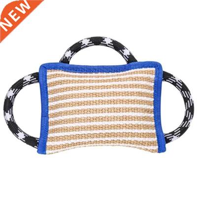 Durable Linen Dog Biting Pillow with  Handles Dog Tug Toy f