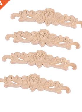 4pcs 20*5cm Rubber wood Carved Long Onlay Applique Unpainted