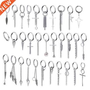 New Punk Stainless Steel Chain Hoop Earrings For Women Men 2