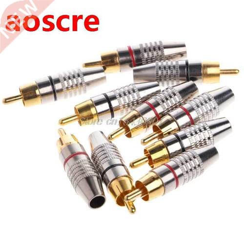 10Pcs RCA Plug Audio Video Locking Cable Connector Gold Plat