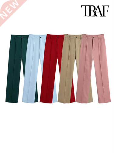 TRAF Women Fashion With Darts Office Wear Straight Pants Vin
